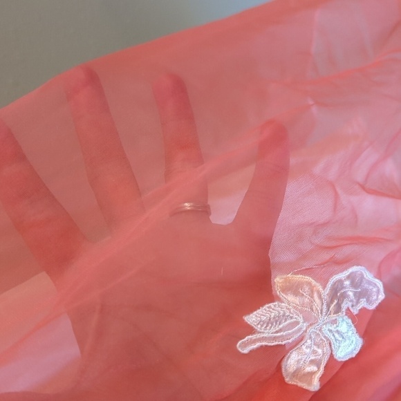 Vintage Coral Chiffon Fairycore Dress Sheer See Through Strappy Y2K Romance - Picture 8 of 15